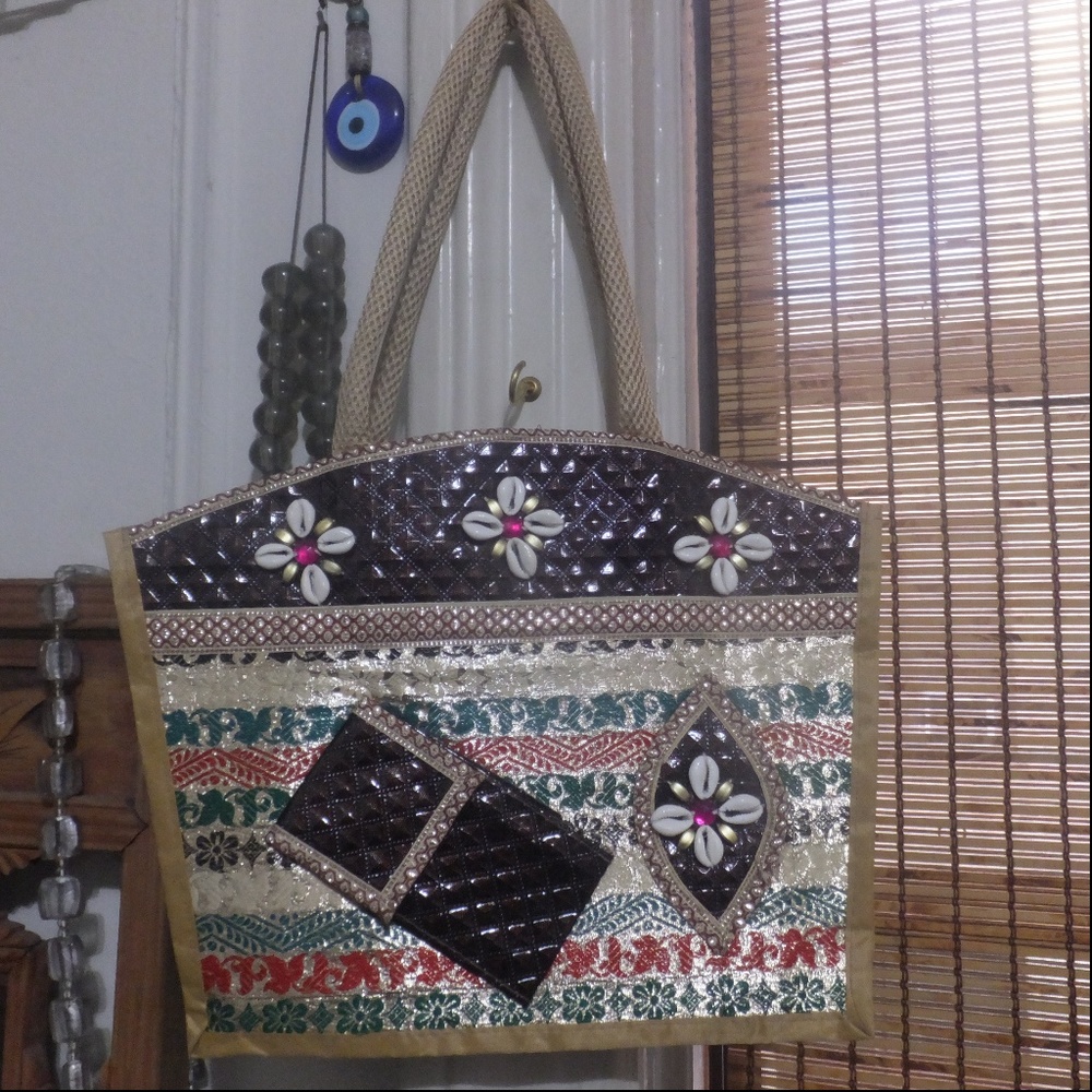 Boho Indian Brocade Shoulder Tote Bag